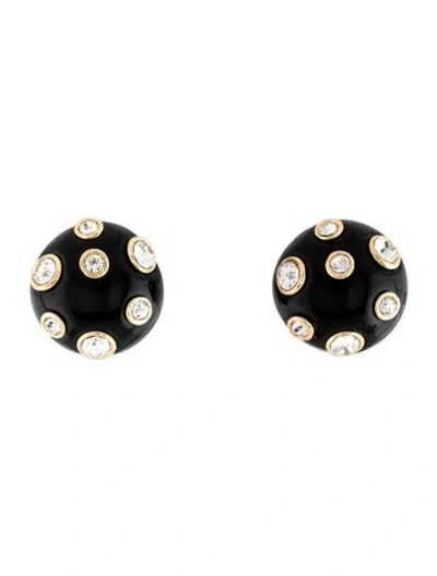 Pre-owned Kenneth Jay Lane Crystal Enamel Round Domed Earrings In Black