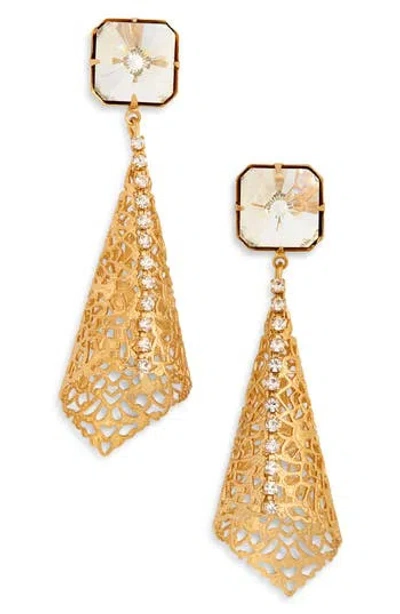Kenneth Jay Lane Crystal Filigree Drop Earrings In Gold