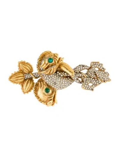 Pre-owned Kenneth Jay Lane Crystal Fish Pin Brooch In Green
