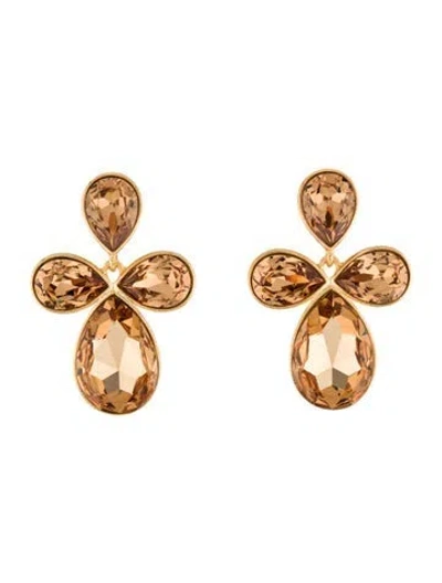 Pre-owned Kenneth Jay Lane Crystal Floral Drop Clip-on Earrings In Multi