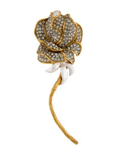 Pre-owned Kenneth Jay Lane Crystal Flower Brooch In White