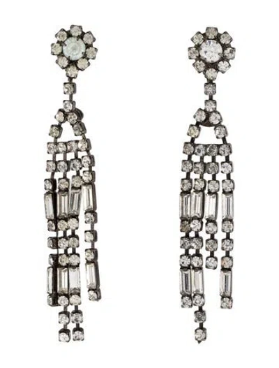 Pre-owned Kenneth Jay Lane Crystal Flower Clip On Drop Earrings In Multi