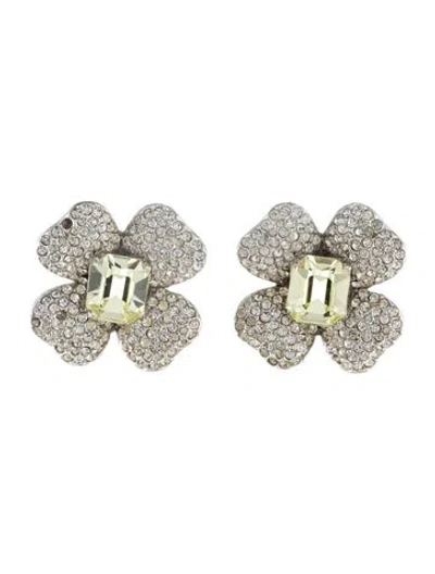 Pre-owned Kenneth Jay Lane Crystal Flower Clip-on Earrings In Multi