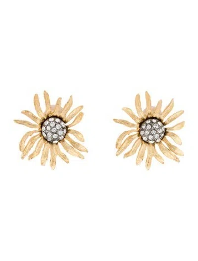 Pre-owned Kenneth Jay Lane Crystal Flower Clip-on Earrings In Multicolor