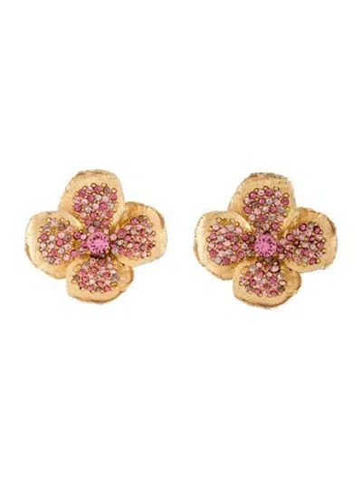 Pre-owned Kenneth Jay Lane Crystal Flower Earrings In Pink