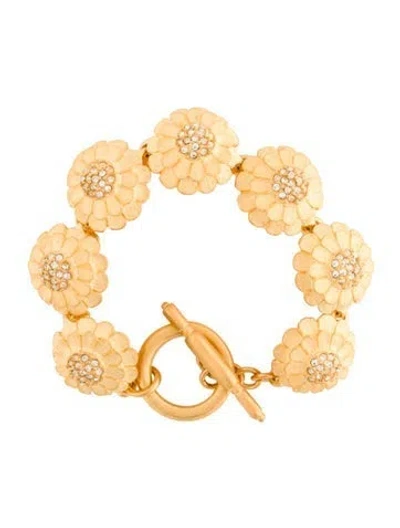 Pre-owned Kenneth Jay Lane Crystal Flower Link Bracelet, 6.5" In Transparent