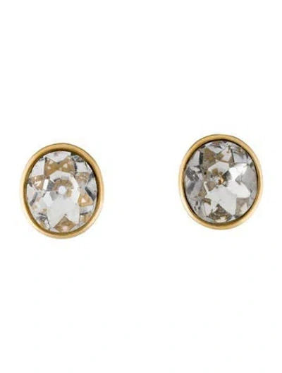 Pre-owned Kenneth Jay Lane Crystal Headlight Clip-on Earrings In Transparent