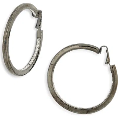 Kenneth Jay Lane Crystal Inlay Hoop Earrings In Gray