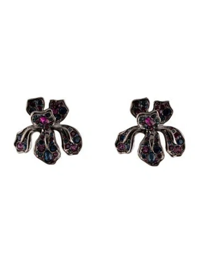 Pre-owned Kenneth Jay Lane Crystal Iris Clip-on Earrings In Multi