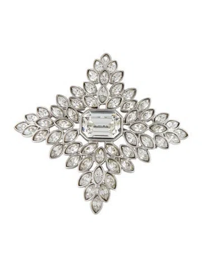 Pre-owned Kenneth Jay Lane Crystal Jackie Kennedy Onassis Cruciform Pin Brooch In Clear