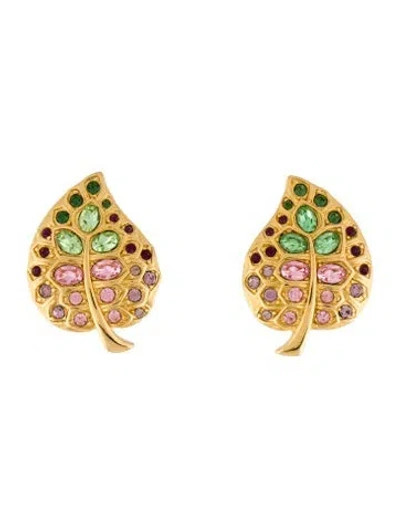 Pre-owned Kenneth Jay Lane Crystal Leaf Clip On Earrings In Multi