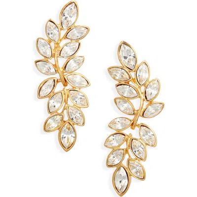 Kenneth Jay Lane Crystal Leaf Earrings In Gold