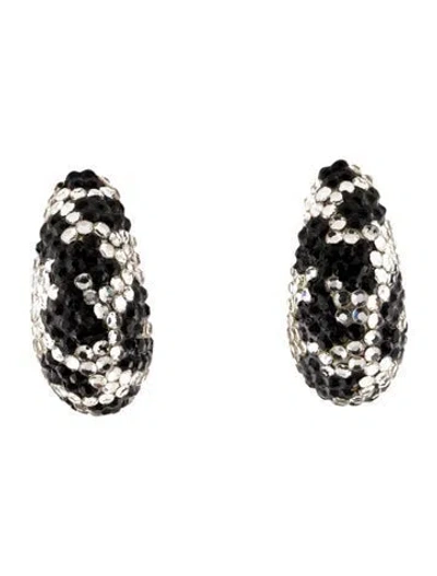 Pre-owned Kenneth Jay Lane Crystal Leopard Hoop Clip-on Earrings In Multi