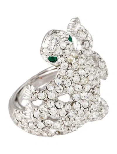 Pre-owned Kenneth Jay Lane Crystal Lizard Cocktail Ring In Green