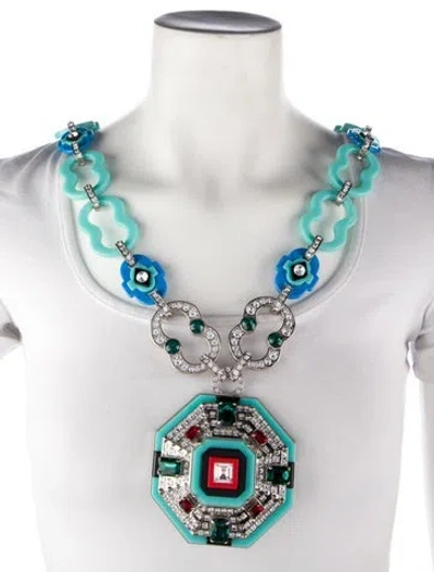 Pre-owned Kenneth Jay Lane Crystal Maltese Cross Brooch Pendant Necklace In Multi