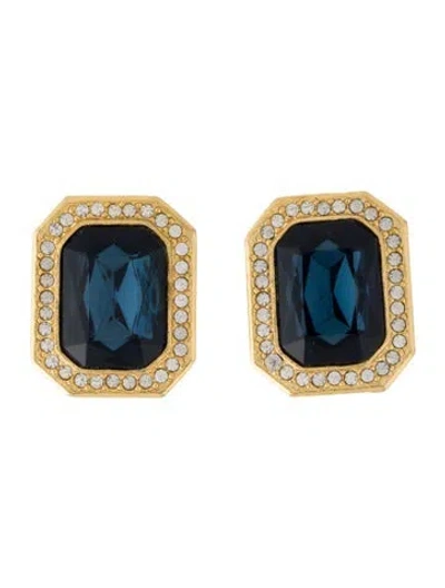 Pre-owned Kenneth Jay Lane Crystal Octagon Clip-on Earrings In Blue
