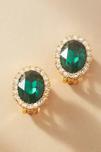 Kenneth Jay Lane Crystal Oval Earrings In Green
