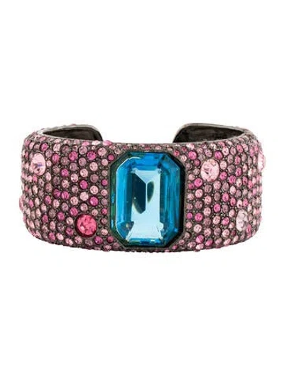 Pre-owned Kenneth Jay Lane Crystal Pavé Hinged Cuff Bracelet In Multi