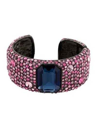 Pre-owned Kenneth Jay Lane Crystal Pavé Hinged Cuff Bracelet In Multi