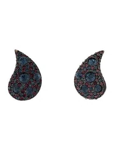 Pre-owned Kenneth Jay Lane Crystal Pave Teardrop Clip-on Earrings In Blue/pink