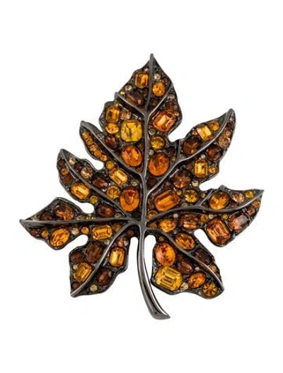 Pre-owned Kenneth Jay Lane Crystal Resin Leaf Brooch In Multi