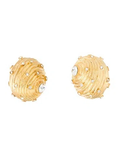 Pre-owned Kenneth Jay Lane Crystal Seashell Clip-on Earrings In Multi