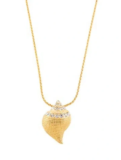 Pre-owned Kenneth Jay Lane Crystal Shell Brooch/pendant Necklace, 30" In Multicolor