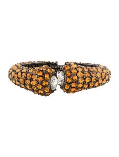 Pre-owned Kenneth Jay Lane Crystal Sided Hinged Bracelet, 6.75" In Brown