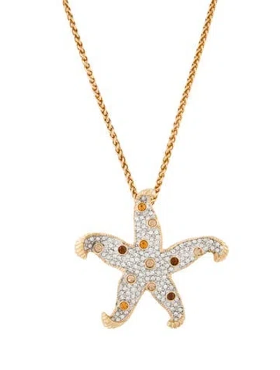 Pre-owned Kenneth Jay Lane Crystal Starfish Necklace, 20" In Multi