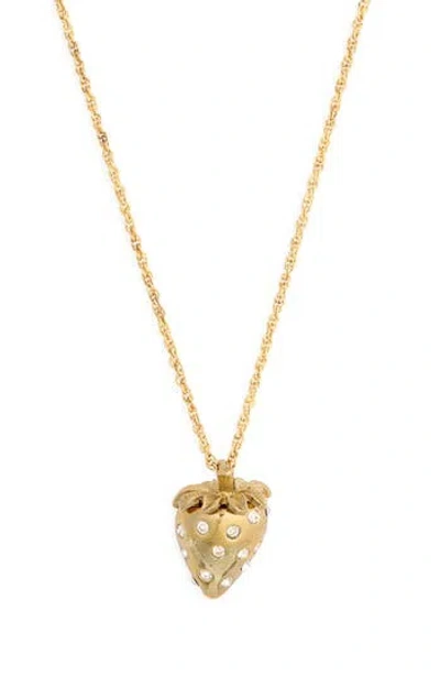Kenneth Jay Lane Crystal Strawberry Pendant Necklace In Gold