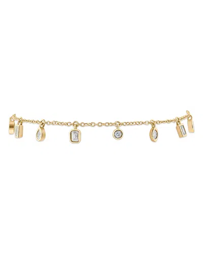 Kenneth Jay Lane Cubic Zirconia Bezel Mixed Charm Bracelet In Gold
