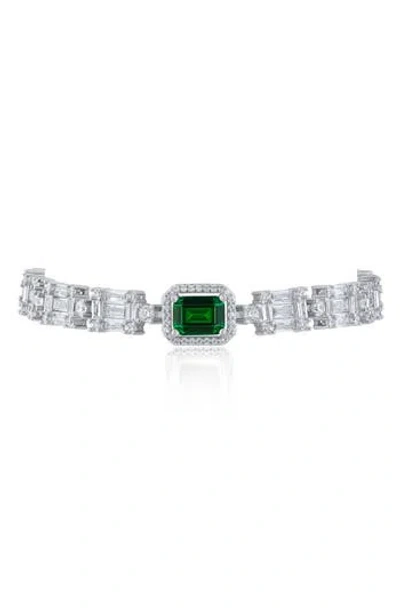 Kenneth Jay Lane Cubic Zirconia Channel Bracelet In Emerald/silver