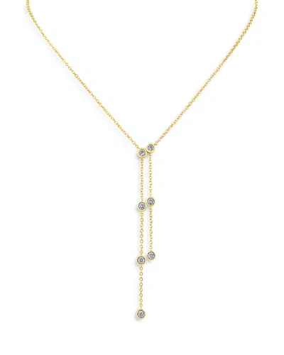 Kenneth Jay Lane Cubic Zirconia Double Drop Lariat Necklace In 14k Gold Plated, 16-19