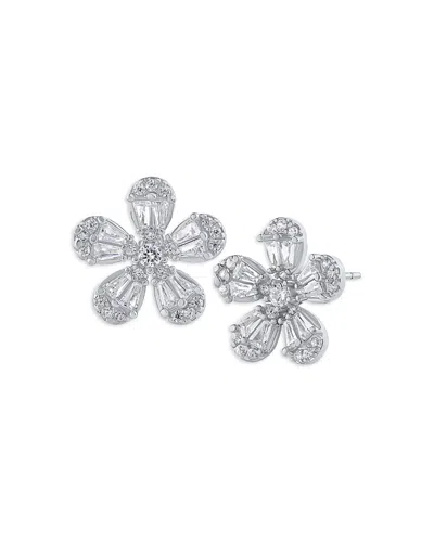 Kenneth Jay Lane Cubic Zirconia Flower Button Earrings In Gray