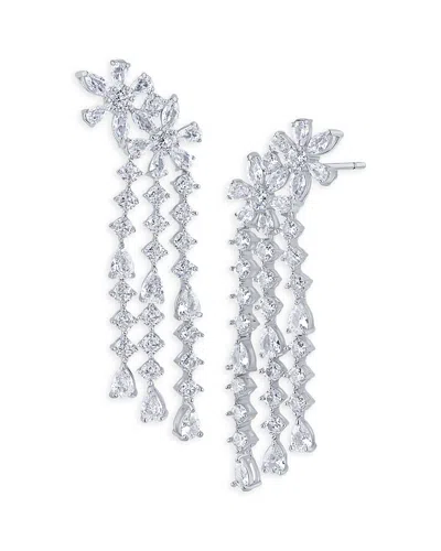 Kenneth Jay Lane Cubic Zirconia Flower Waterfall Statement Earrings In Metallic