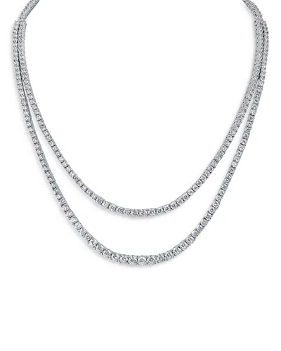 Kenneth Jay Lane Cubic Zirconia Layered Tennis Necklace In Rhodium Plated, 16 In Silver