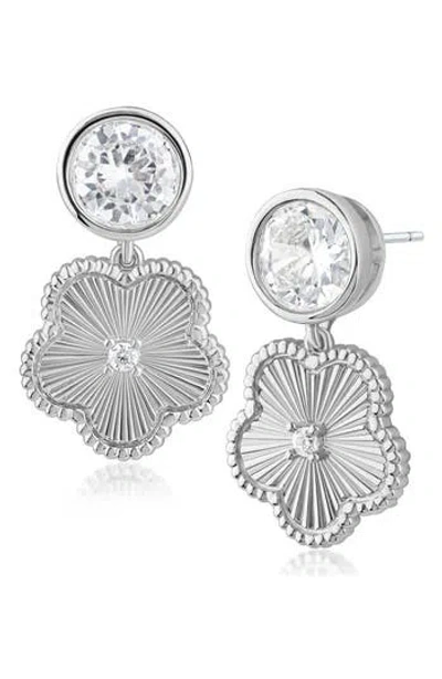 Kenneth Jay Lane Cubic Zirconia Striated Clover Drop Earrings