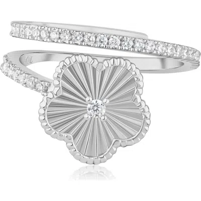 Kenneth Jay Lane Cubic Zirconia Striated Clover Wrap Ring