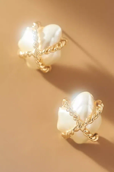 Kenneth Jay Lane Cultura Pearl & Gold Earrings In White