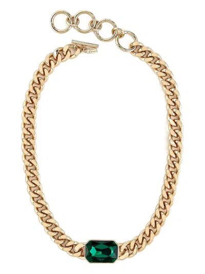 Kenneth Jay Lane Curb-chain Emerald Necklace In Gold
