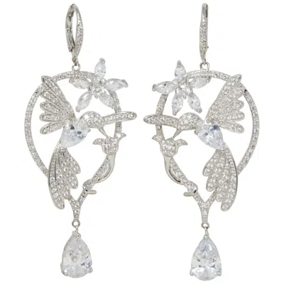 Pre-owned Kenneth Jay Lane Cz By  Glittering Flowers Danglig Cubic Zirconia Earrings In Multi