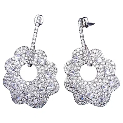 Pre-owned Kenneth Jay Lane Cz By  Pave Flower Crystal Silver Dangle Earrings In Multi