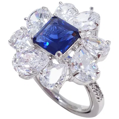 Pre-owned Kenneth Jay Lane Cz By Kjl, Cubic Zirconia Rhodium Plated Cluster Cocktail Ring,  In Gray