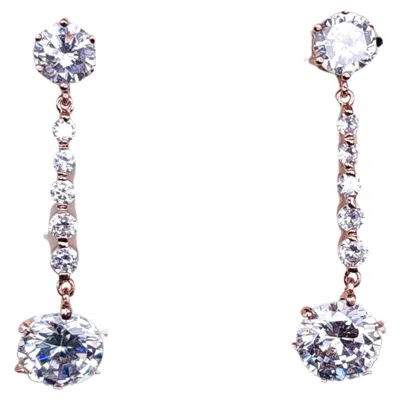 Pre-owned Kenneth Jay Lane Cz  Rose Gold Crystal Dangle Earrings, Prong Set Cubic Zirconia In Red