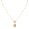 Kenneth Jay Lane Cz By  Cz Pavé Butterfly & Clover Drop Pendant Necklace In Mother Of Pearl/gold
