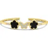 Kenneth Jay Lane Cz By  Cz Pavé Butterfly & Clover Flex Bracelet In Black/gold