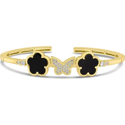 Kenneth Jay Lane Cz By  Cz Pavé Butterfly & Clover Flex Bracelet In Black/gold