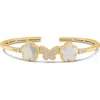 Kenneth Jay Lane Cz By  Cz Pavé Butterfly & Clover Flex Bracelet In Mother Of Pearl/gold
