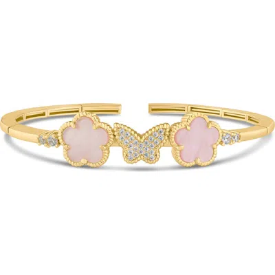 Kenneth Jay Lane Cz By  Cz Pavé Butterfly & Clover Flex Bracelet In Pink/gold