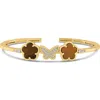 Kenneth Jay Lane Cz By  Cz Pavé Butterfly & Clover Flex Bracelet In Tiger Eye/gold